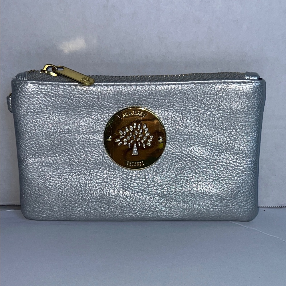 Mulberry Metallic Silver Leather Wristlet Pouch